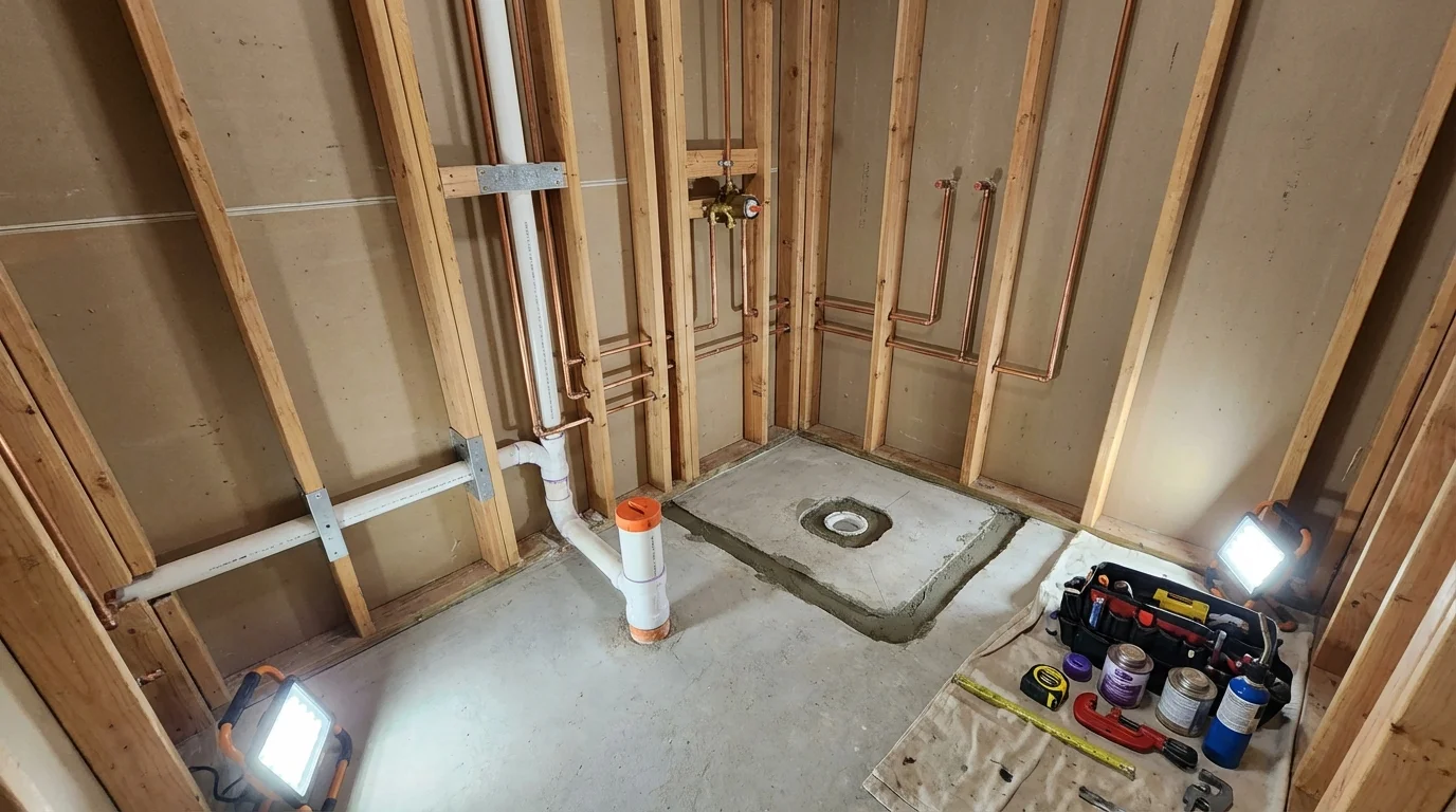 Bathroom rough-in plumbing during remodel by Johns Plumbing LLC in Platte City